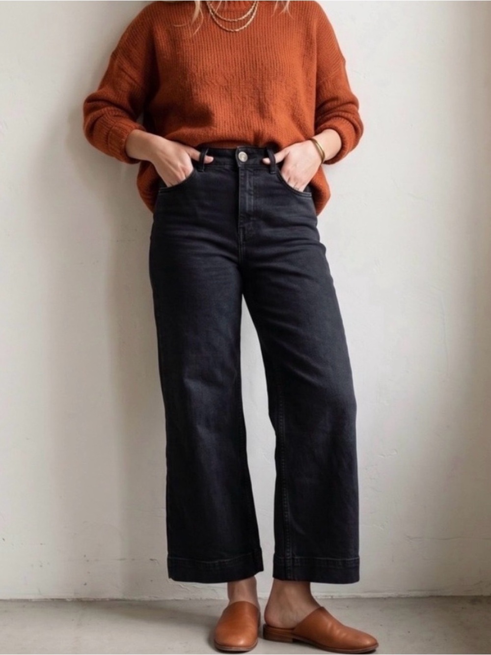 Pilcro Women's The Skipper High-Rise Crop Wide-Leg Jeans In Black Size 32